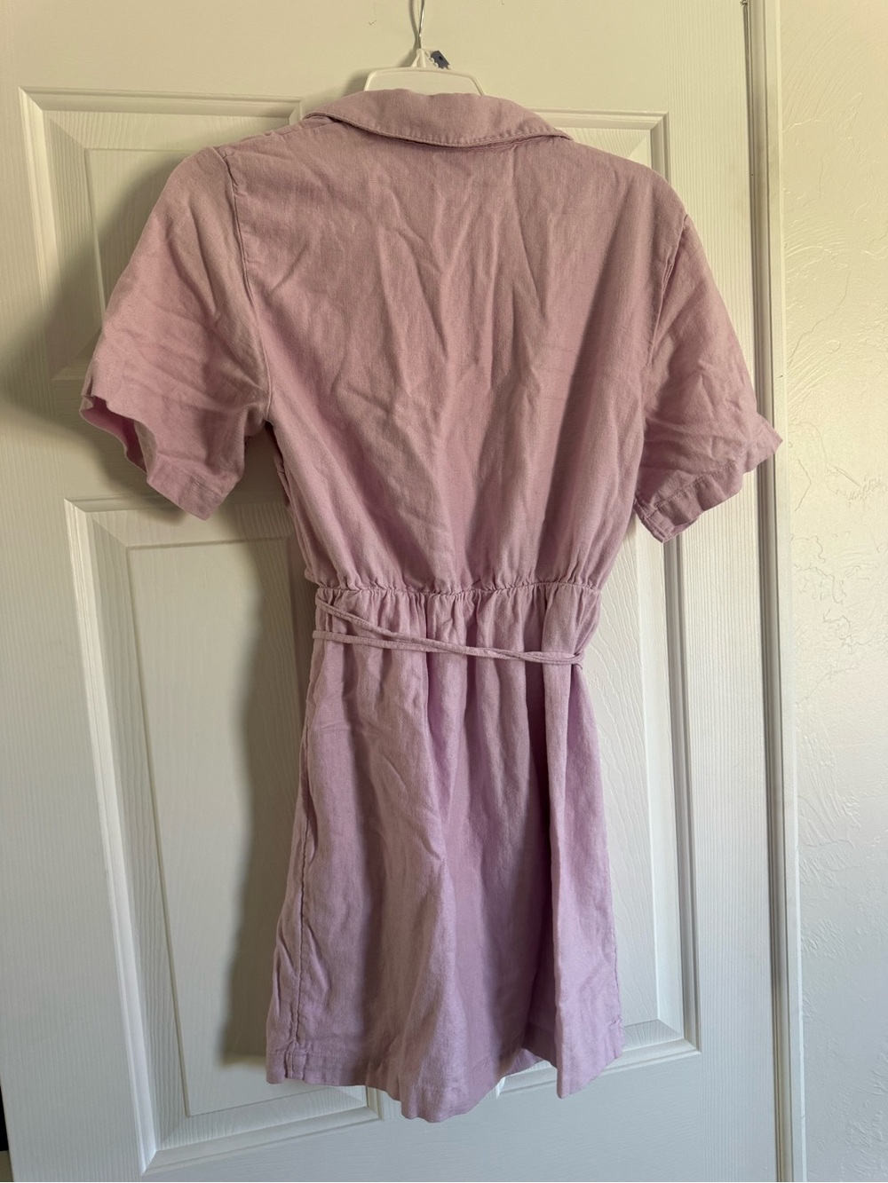 Abercrombie & Fitch Dusty Lilac/Pink Tie-Waist Linen cut out Mini Dress - Picture 2 of 6